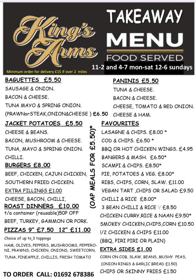 Kings Arms Menu